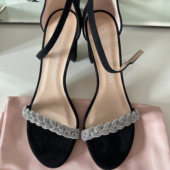 NWOB Stuart Weitzman Nearlynude Highshine Sandal Black Crystal Size 8.5 - Picture 4 of 4